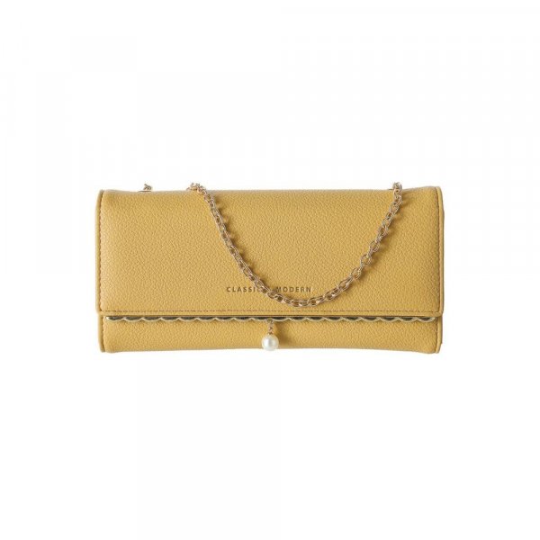 Miniso Women&#039;s Long Wallet,Chain Crossbody Bag with Imitation Pearl(Yellow)