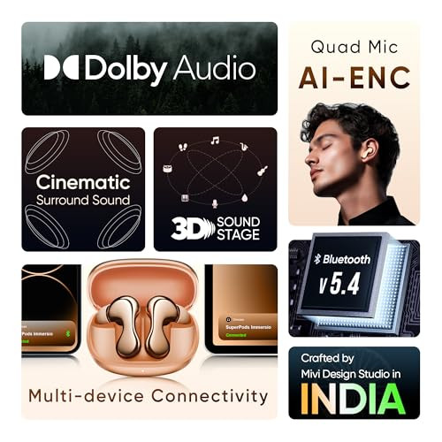 Mivi SuperPods ImmersioFlagship Launch  Dolby Audio 3D Soundstage 60H Battery AI-ENC Mic BT 54  Ear Buds Wireless with Deep Bass Fast Charging in-Ear Bluetooth Earbuds