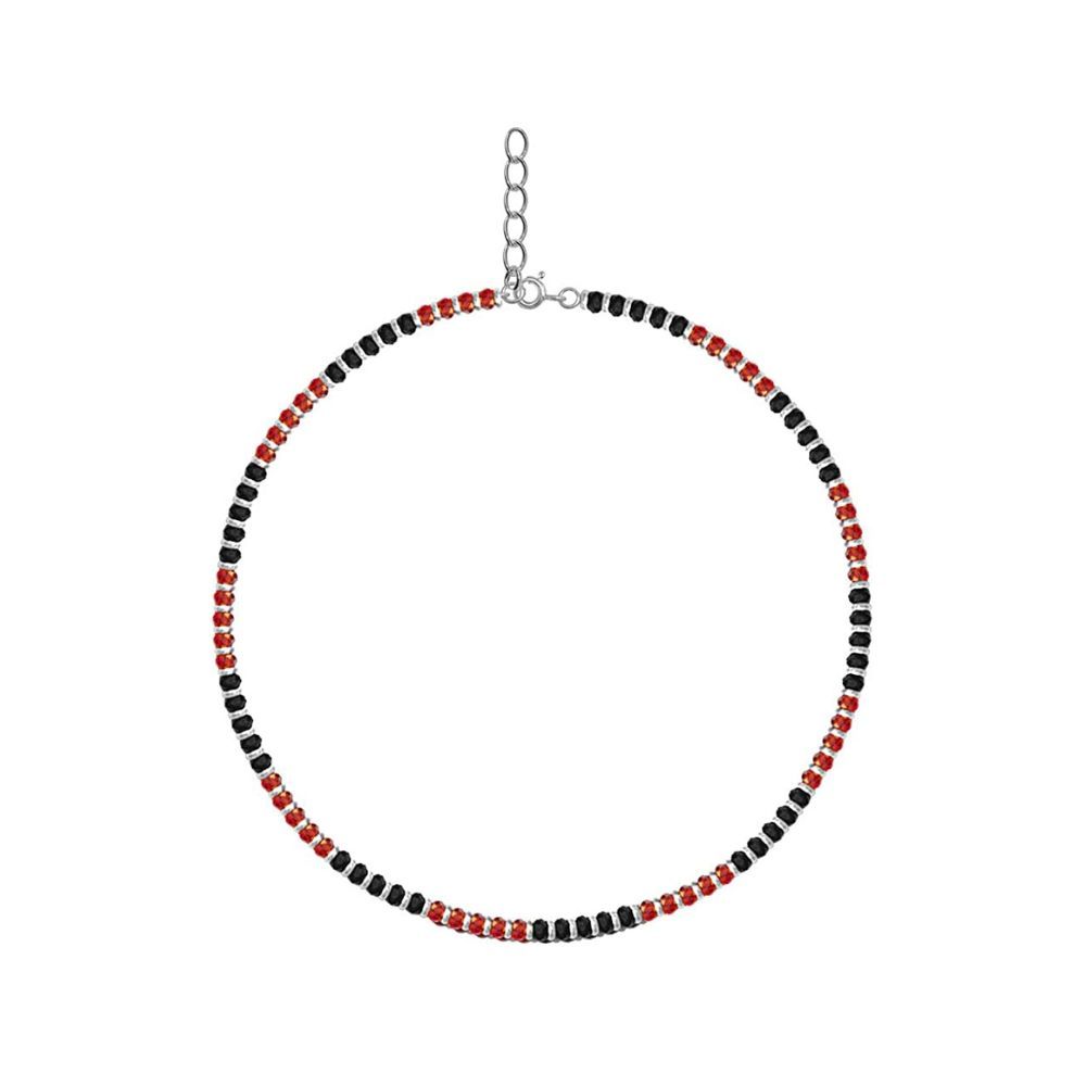 MJ 925 Trendy Nazariya Payal (Anklets) in Pure 92.5 Sterling Silver for Women & Girls (Red - 1 Pc)