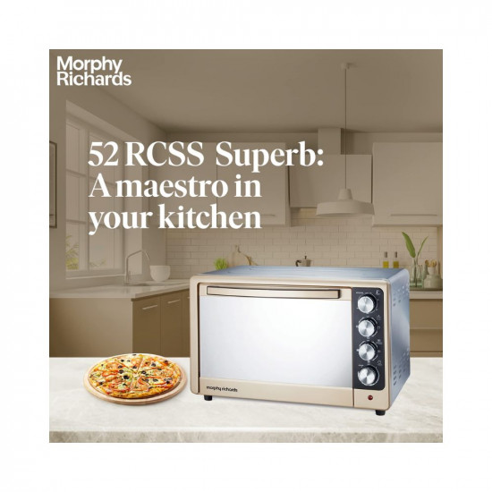 Morphy Richards 52Rcss Superb 52 Litres Oven Toaster Griller (52 Litres Otg) With Dehydrate Function,Convection&Motorized Rotisserie,Baking Oven,Premium Gold&Matt Black,1800 Watts,52 Liter