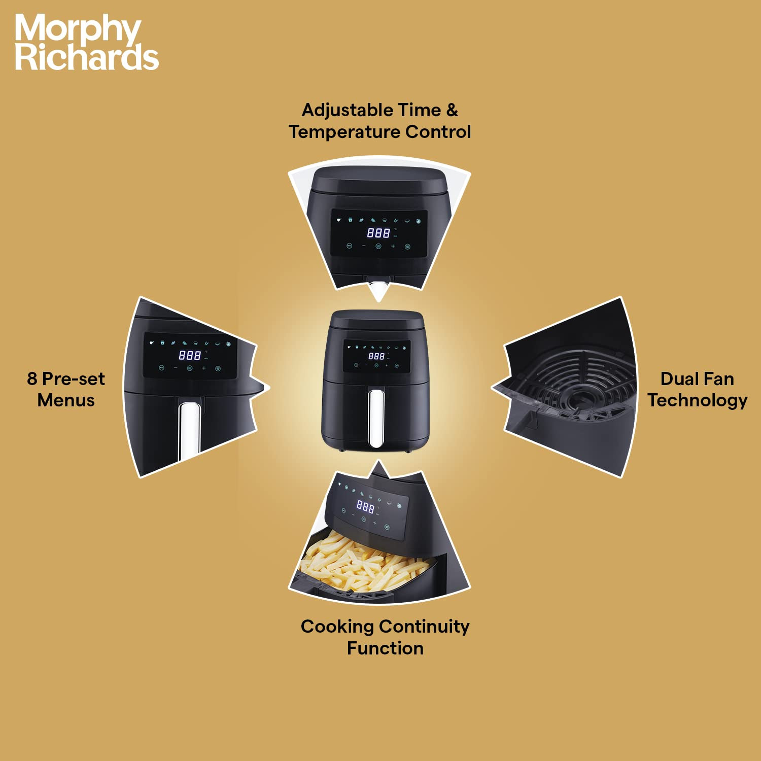 Morphy Richards Digital Air Fryer For Home1500W With Digital ControlDual Fan TechnologyAdjustable Time  Temperature ControlVoltage Fluctuation Protection2-Yr Warranty By BrandBlack 5 liter