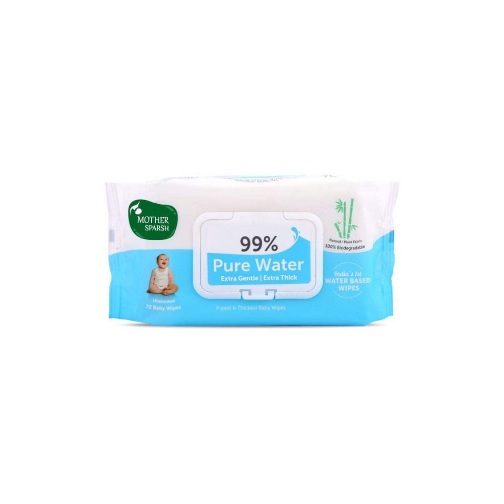 Mother Sparsh 99% Pure Water (Unscented) Baby Wipes (72 Unscented Baby Wipes) - Super Thick Fabric