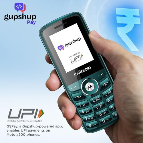 Motorola All-New A200 Dual Sim keypad Phone with Voice Feature  2 Years Replacement  Long Lasting Battery  Built-in UPI Payments App  Wireless FM  Auto Call Recording Teal Blue