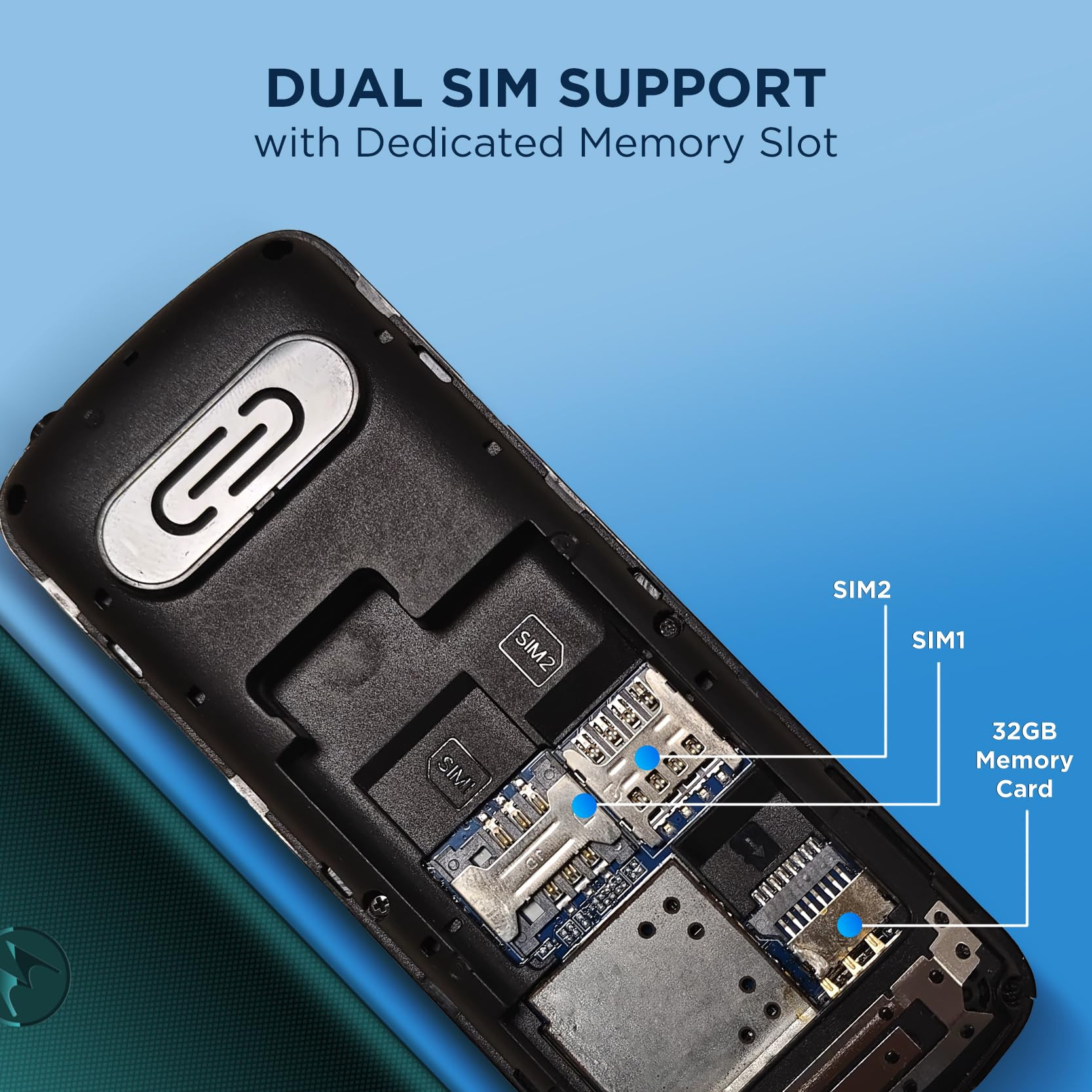 Motorola All-New A200 Dual Sim keypad Phone with Voice Feature  2 Years Replacement  Long Lasting Battery  Built-in UPI Payments App  Wireless FM  Auto Call Recording Teal Blue