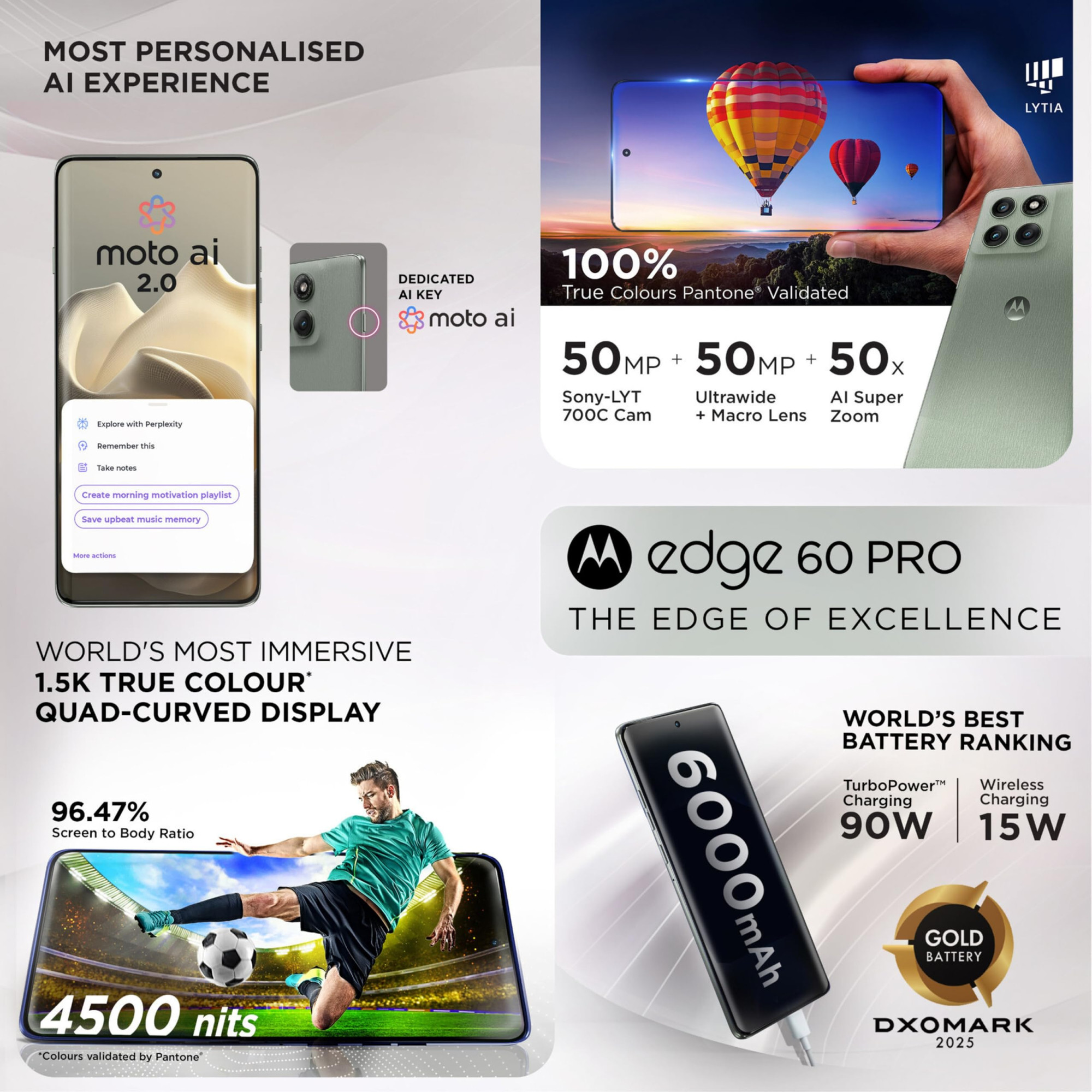 Motorola Edge 60 Pro 5G Pantone Shadow 8GB RAM 256GB Storage  67 Display  50MP50MP10MP  50MP Selfie  Dimensity 8350  6000mAh  90W Fast  15W Wireless Charging  IP69 MIL-STD 810H