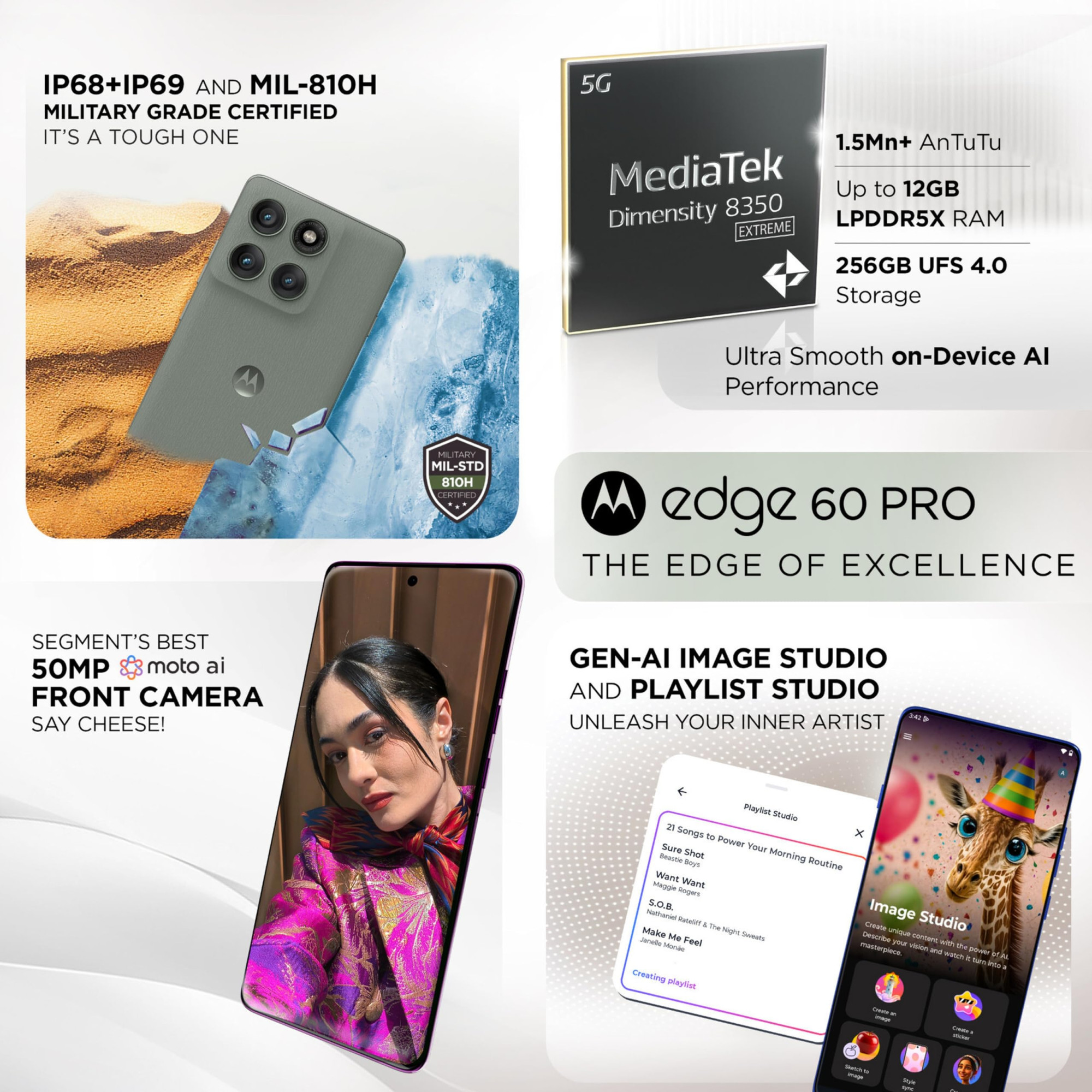 Motorola Edge 60 Pro 5G Pantone Shadow 8GB RAM 256GB Storage  67 Display  50MP50MP10MP  50MP Selfie  Dimensity 8350  6000mAh  90W Fast  15W Wireless Charging  IP69 MIL-STD 810H