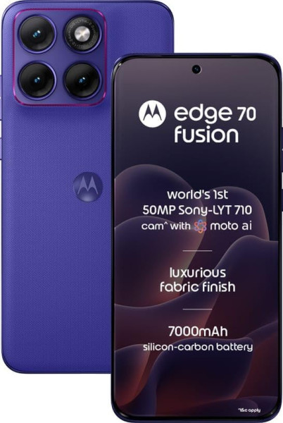 Image of Motorola Edge 70 Fusion 5G (Pantone Orient Blue, 8GB RAM, 256GB Storage) | AI Features | 6.78-inch 144Hz AMOLED | Snapdragon 7s Gen 4 | 50MP + 13MP Camera | 32MP Selfie | 7000mAh | 68W TurboPower