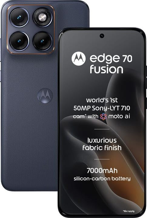 Motorola Edge 70 Fusion 5G Pantone Silhouette 12GB RAM 256GB Storage AI Features 678-inch 144Hz AMOLED Snapdragon 7s Gen 4 50MP 13MP Camera 32MP Selfie 7000mAh 68W TurboPower