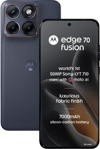 Image of Motorola Edge 70 Fusion (Pantone Silhouette, 8GB RAM, 128GB Storage) | 6.78" 1.5K 144Hz AMOLED Display | Snapdragon 7s Gen 4 | 50MP Sony LYTIA 710 OIS Camera | 7000mAh Battery | 68W TurboPower |