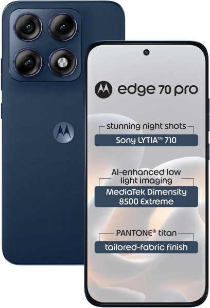 Image of Motorola Edge 70 Pro 5G (Pantone Titan Blue, 12GB RAM, 256GB Storage) | Dimensity 8500 Extreme | 50MP Dual Camera | 6500mAh Battery | 6.8” 144Hz AMOLED Display