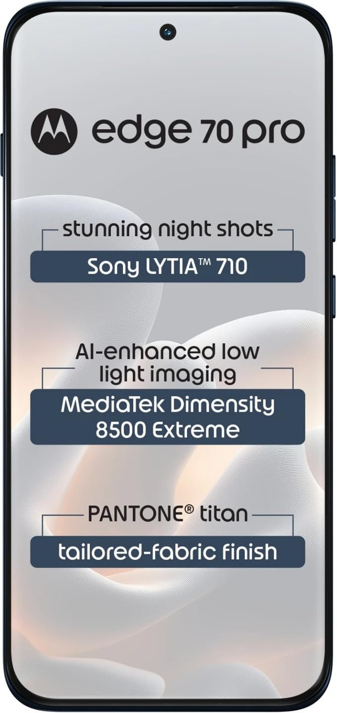 Motorola Edge 70 Pro 5G Pantone Titan Blue 12GB RAM 256GB Storage Dimensity 8500 Extreme 50MP Dual Camera 6500mAh Battery 68 144Hz AMOLED Display