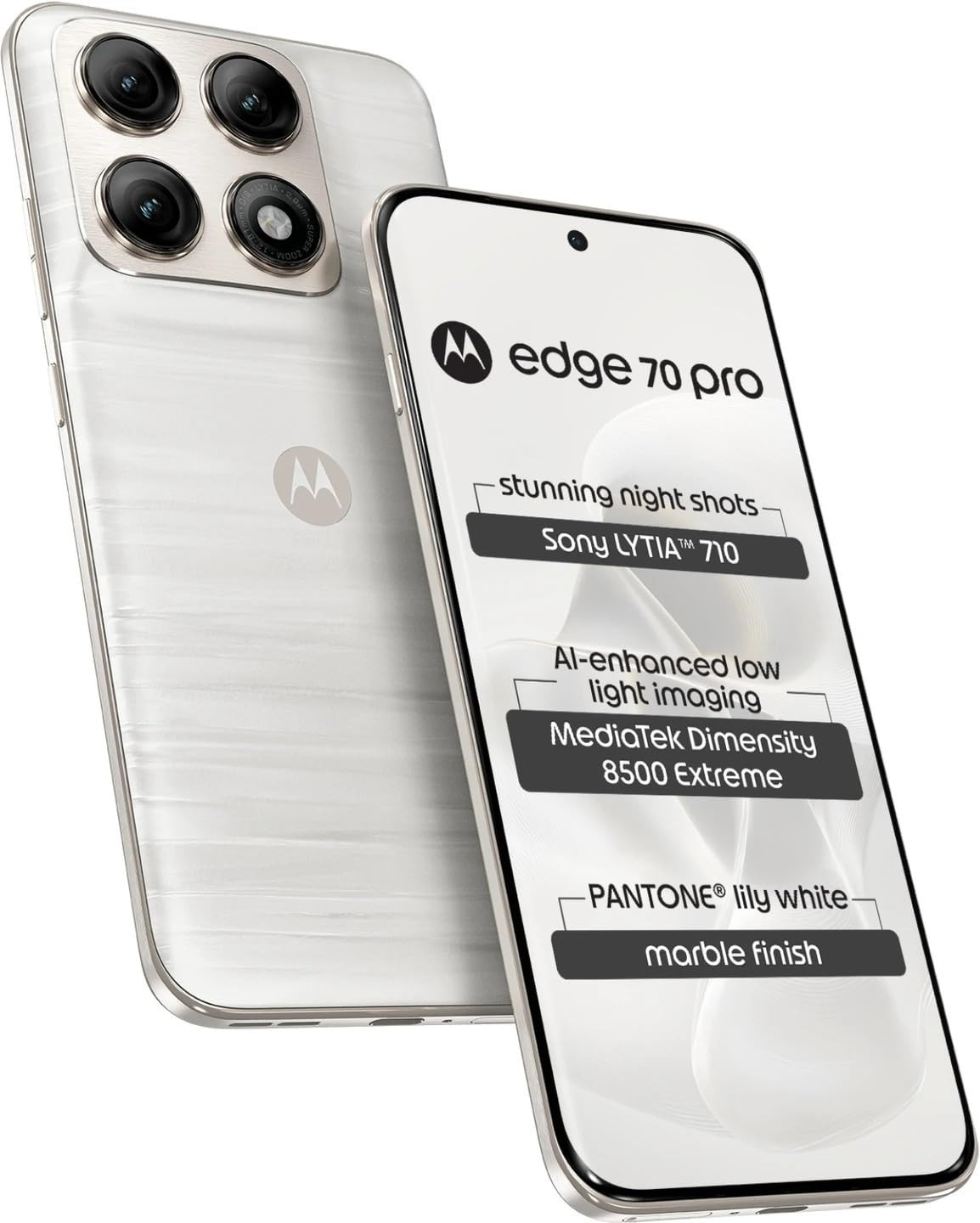 Motorola Edge 70 Pro Marble Pantone Lily White 8GB RAM 256GB Storage Dimensity 8500 Extreme Processor 50MP Dual Camera 50MP Selfie 68 144Hz AMOLED Display 6500mAh Battery