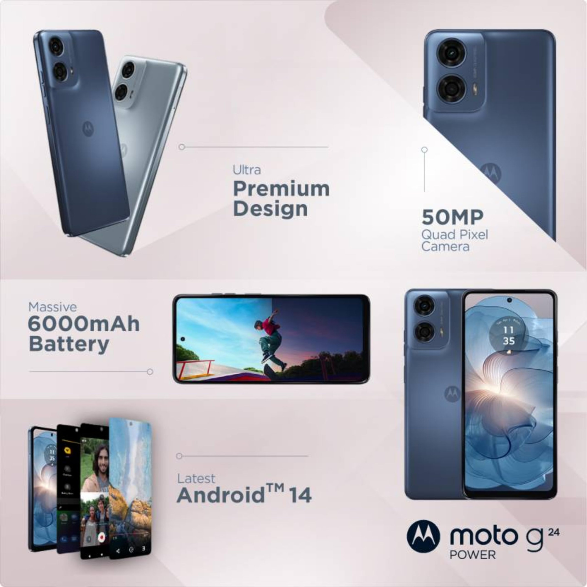 Motorola G24 Power Ink Blue 4GB RAM 128GB Storage  Expandable Upto 1 TB  up to 8GB with RAM Boost  50 MP Quad Pixel Camera  MediaTek Helio G85  6000 mAh Battery  33 W TurboPower Charger