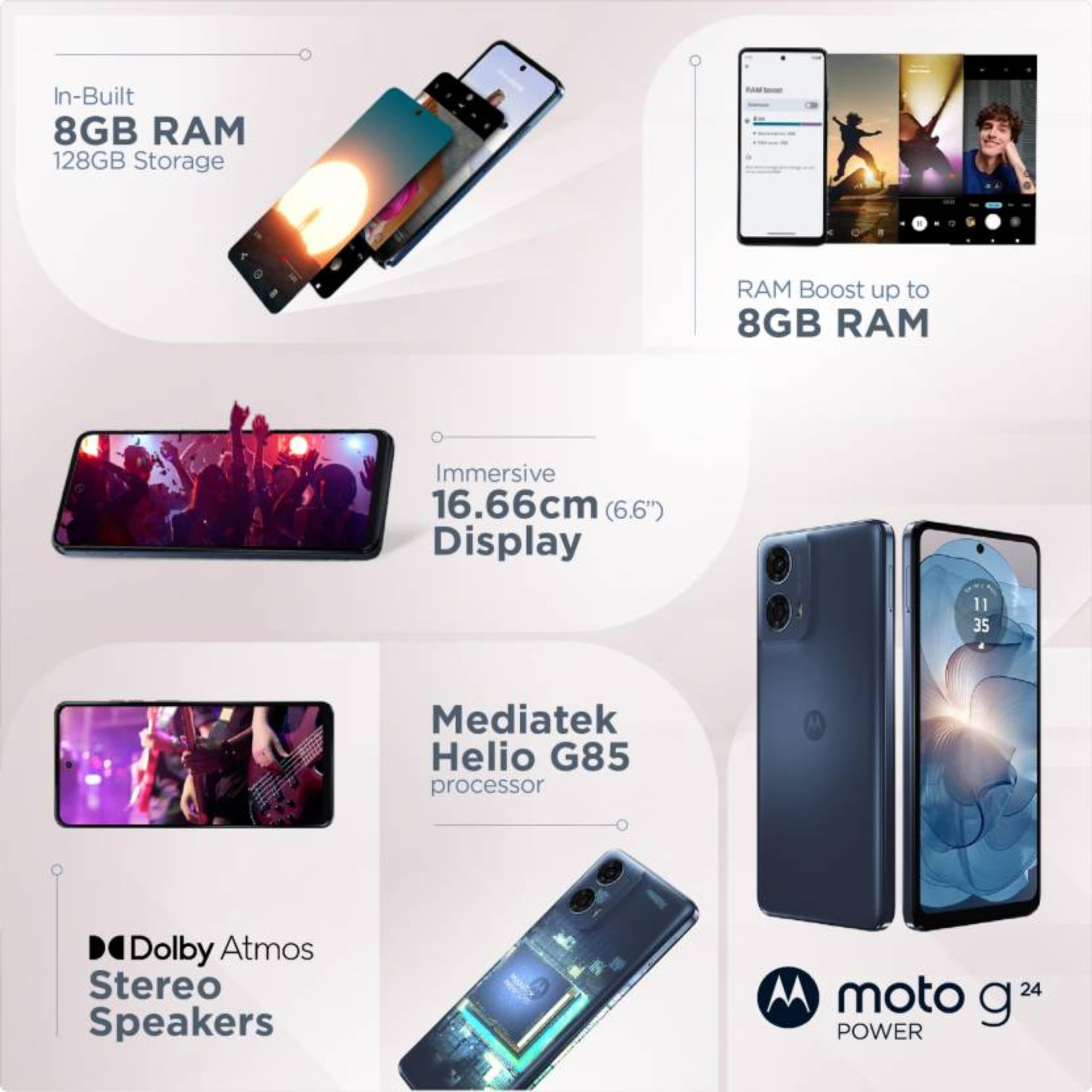 Motorola G24 Power Ink Blue 4GB RAM 128GB Storage  Expandable Upto 1 TB  up to 8GB with RAM Boost  50 MP Quad Pixel Camera  MediaTek Helio G85  6000 mAh Battery  33 W TurboPower Charger