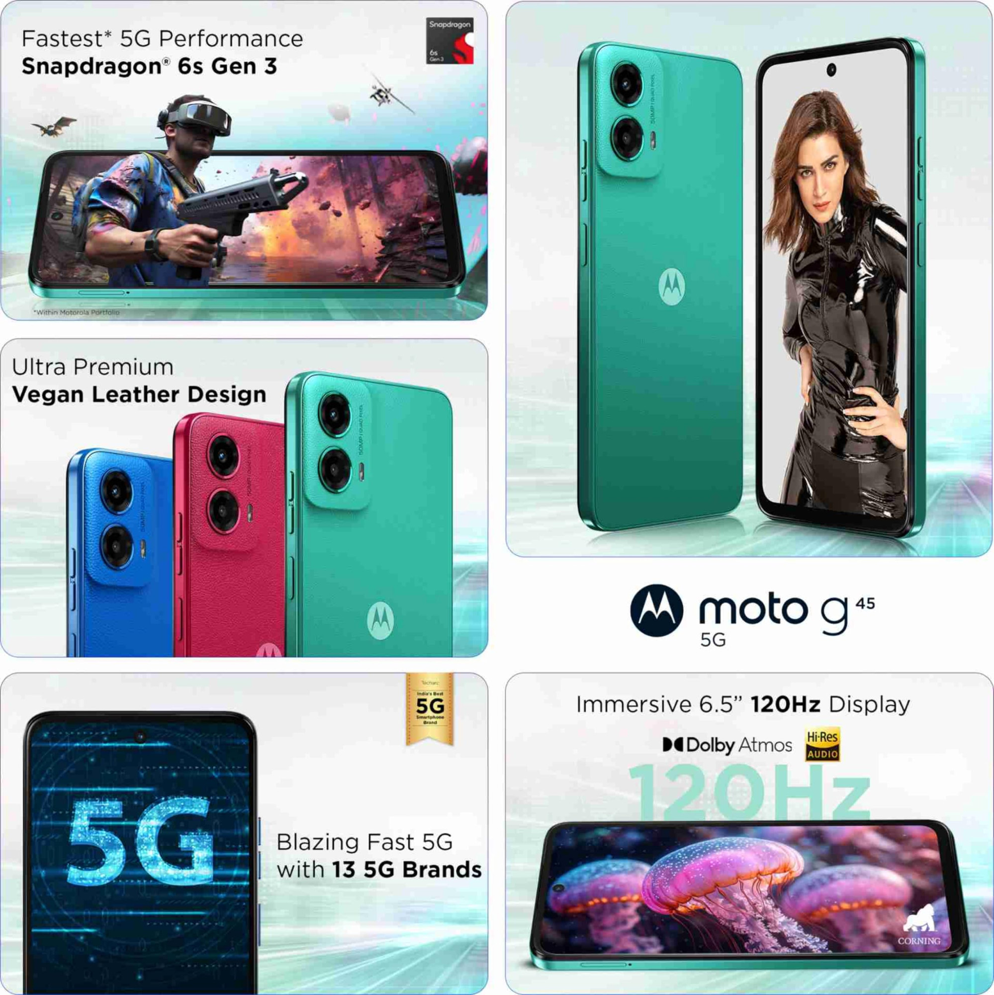 Motorola G45 5G Brilliant Green 4GB RAM 128GB Storage  65 FHD Display  Snapdragon 6 Gen1 Processor  50MP Camera  16MP Front Camera  5000mAh Battery  33W Charging
