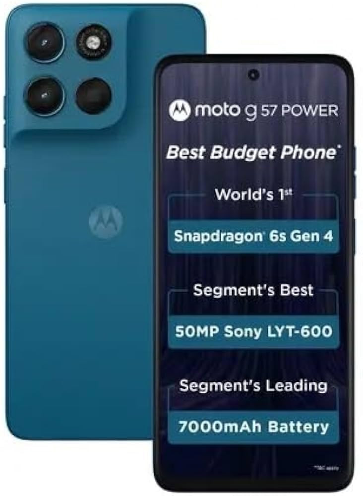 Motorola G57 Power 5G Corsair 8GB RAM 128GB Storage  Snapdragon 6s Gen 4 Processor  672 FHD Display  50MP LYT-600  8MP Ultrawide  8MP Selfie Camera  7000mAh Battery 33W TurboPower  IP64