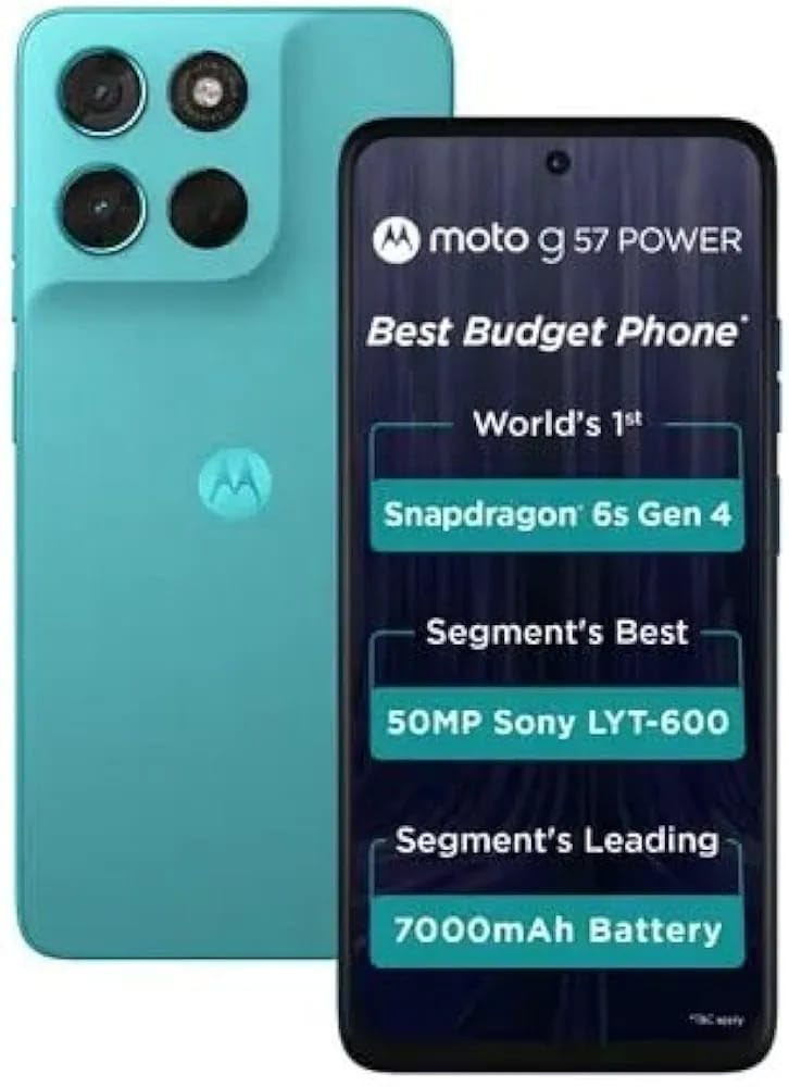Motorola G57 Power 5G Fluidity 8GB RAM 128GB Storage Snapdragon 6s Gen 4 Processor  672 FHD Display  50MP LYT-600  8MP Ultrawide  8MP Selfie Camera  7000mAh Battery 33W TurboPower  IP64