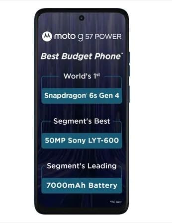 Motorola g57 Power 5G Pantone Corsair 128 GB 8 GB RAM 7000 mAh Battery 6s Gen 4 Processor 672 FHD Display 50MP 8MP 8MP Front Camera