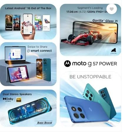 Motorola g57 Power 5G Pantone Corsair 128 GB 8 GB RAM 7000 mAh Battery 6s Gen 4 Processor 672 FHD Display 50MP 8MP 8MP Front Camera
