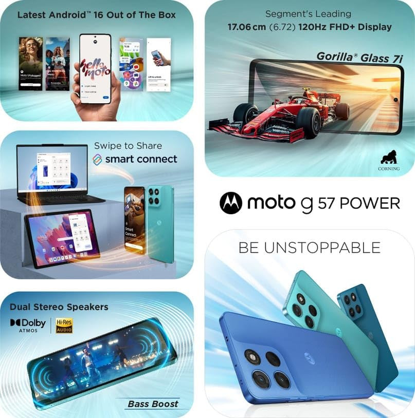 Motorola G57 Power 5G Pantone Fluidity 8GB RAM 128GB Storage Snapdragon 6s Gen 4 672-inch FHD 120Hz LCD 50MP 8MP Rear Camera 8MP Front Camera 7000mAh Battery Dual SIM