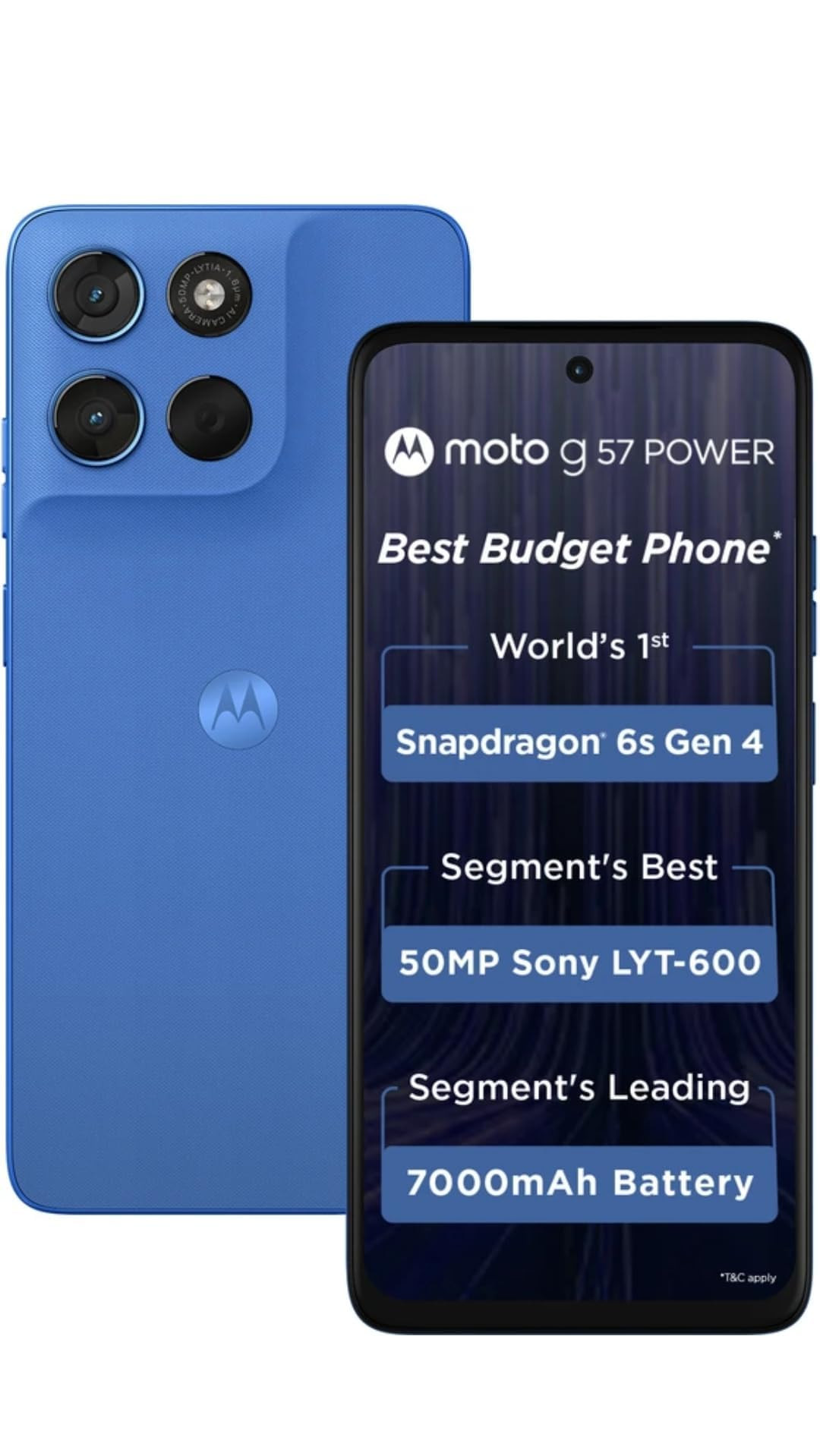 Motorola G57 Power 5G Regatta 8GB RAM 128GB Storage  Snapdragon 6s Gen 4 Processor  672 FHD Display  50MP LYT-600  8MP Ultrawide  8MP Selfie Camera  7000mAh Battery 33W TurboPower  IP64