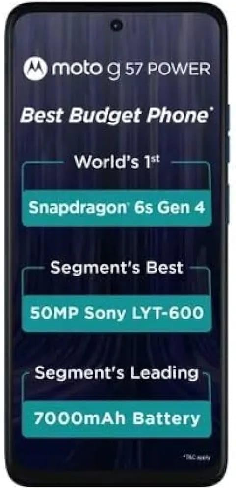 Motorola G57 Power 5G Regatta 8GB RAM 128GB Storage  Snapdragon 6s Gen 4 Processor  672 FHD Display  50MP LYT-600  8MP Ultrawide  8MP Selfie Camera  7000mAh Battery 33W TurboPower  IP64