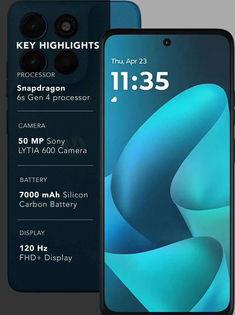 Motorola G57 Power Corsair 8GB RAM 128GB Storage  Snapdragon 6s Gen 4 Processor  672 FHD Display  50MP LYT-600  8MP Ultrawide  8MP Selfie Camera  7000mAh Battery 33W TurboPower  IP64