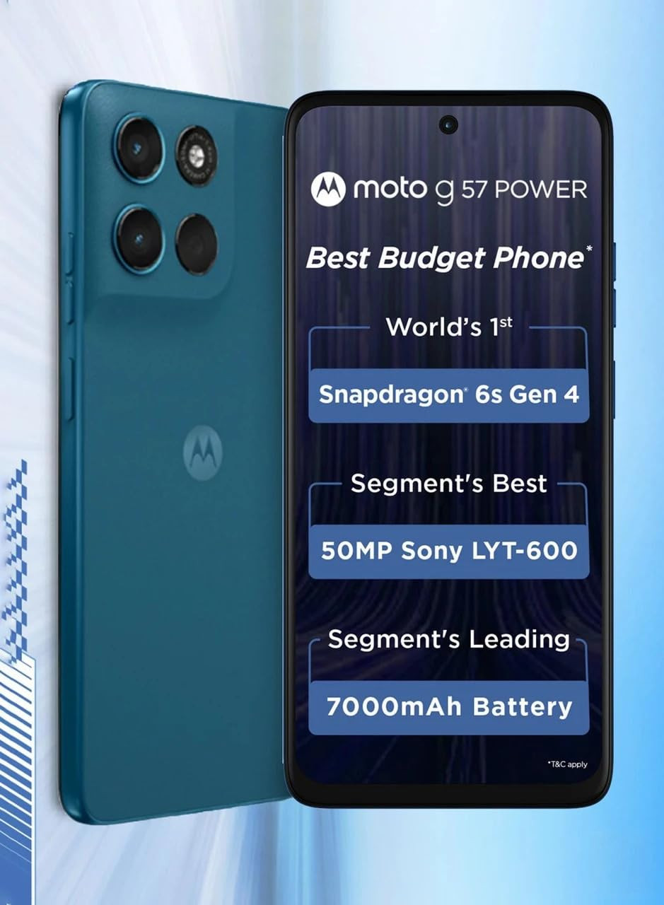 Motorola G57 Power Corsair 8GB RAM 128GB Storage  Snapdragon 6s Gen 4 Processor  672 FHD Display  50MP LYT-600  8MP Ultrawide  8MP Selfie Camera  7000mAh Battery 33W TurboPower  IP64