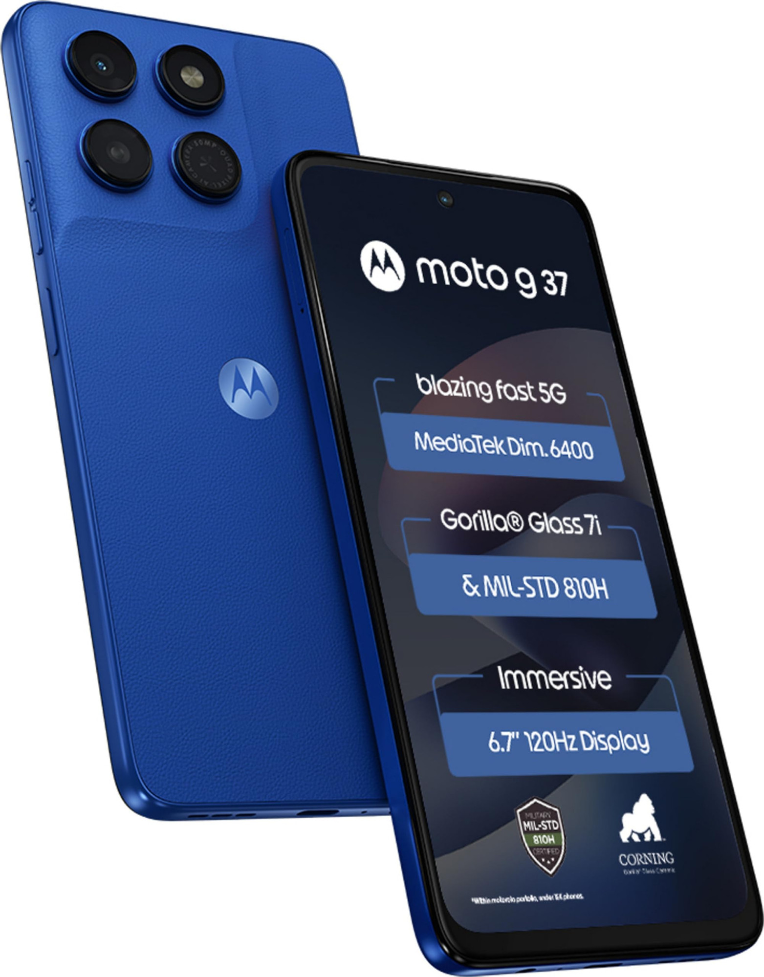 Motorola Moto g37 5G Pantone Nautical Blue 64GB Storage 4GB RAM 667-inch HD 120Hz Display Dimensity 6400 50MP Camera 5200mAh Battery 20W Charging