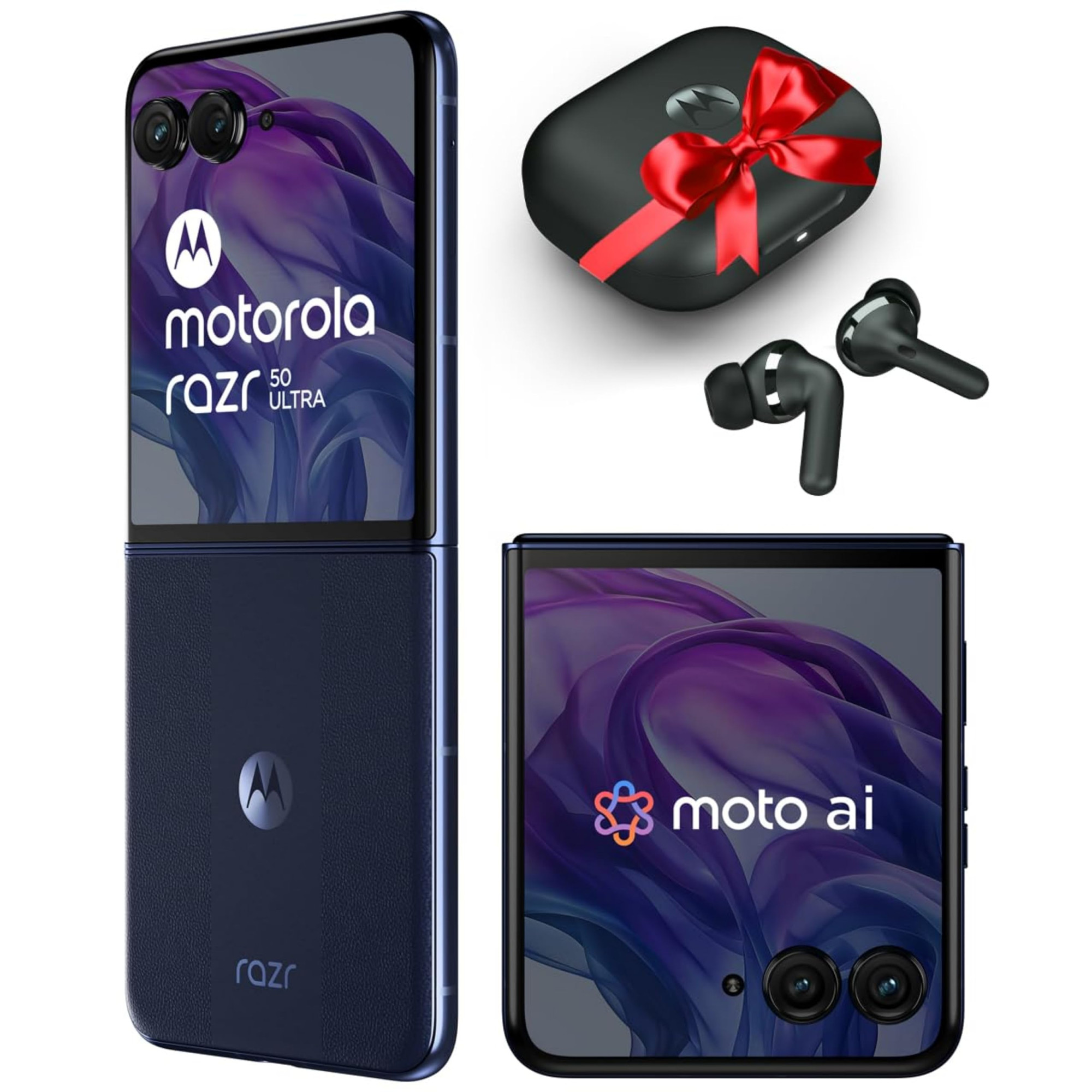 Motorola razr 50 Ultra with Moto Buds  Moto ai  40 AMOLED Display  Snapdragon 8s Gen 3  69 AMOLED 165Hz Display  32MP Selfie Camera Midnight Blue