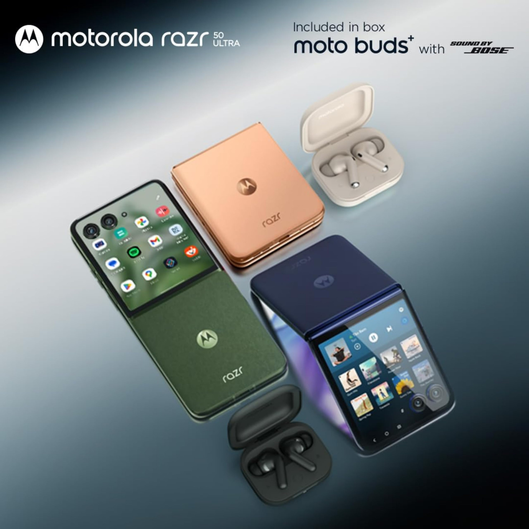 Motorola razr 50 Ultra with Moto Buds  Moto ai  40 AMOLED Display  Snapdragon 8s Gen 3  69 AMOLED 165Hz Display  32MP Selfie Camera Midnight Blue