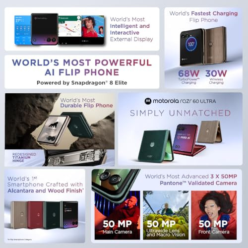 Motorola razr 60 Ultra Pantone Mountain Trail 16 GB RAM 512 GB Storage  Moto AI  Snapdragon 8 Elite Mobile Platform  69 AMOLED 165Hz Display  50 MP  50 MP  50MP Triple Camera