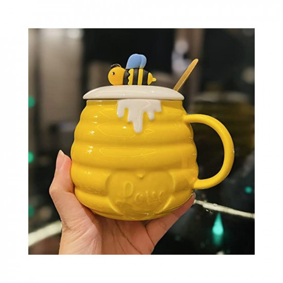 Mozacona Ceramic Mug Bee Honey Jar Relief Coffee Mug With Spoon
