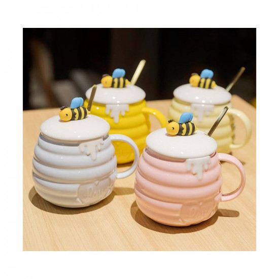 Mozacona Ceramic Mug Bee Honey Jar Relief Coffee Mug With Spoon