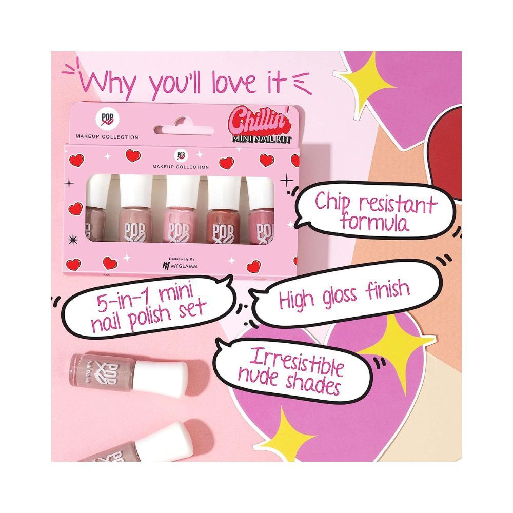 MyGlamm POPxo Makeup Collection, Chillin' Mini Nail Kit, Paraben Free, Long Lasting Formula, 5 in 1 Combo