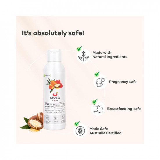 Mylo Care Stretch Marks Oil - with Sea Buckthorn, Rosehip, Argan & Coconut Oil - Vitamin E Oil for Scars & Stretch Mark Lightening - Natural Skin Care Solution for Pregnant Women - 100ml