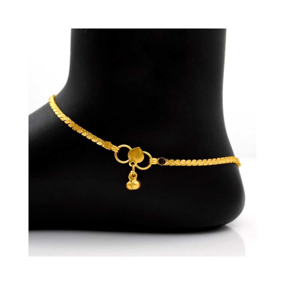 Nakabh Indian Traditional Ethnic Golden Silver Plated Pair of Flower Payal Anklet