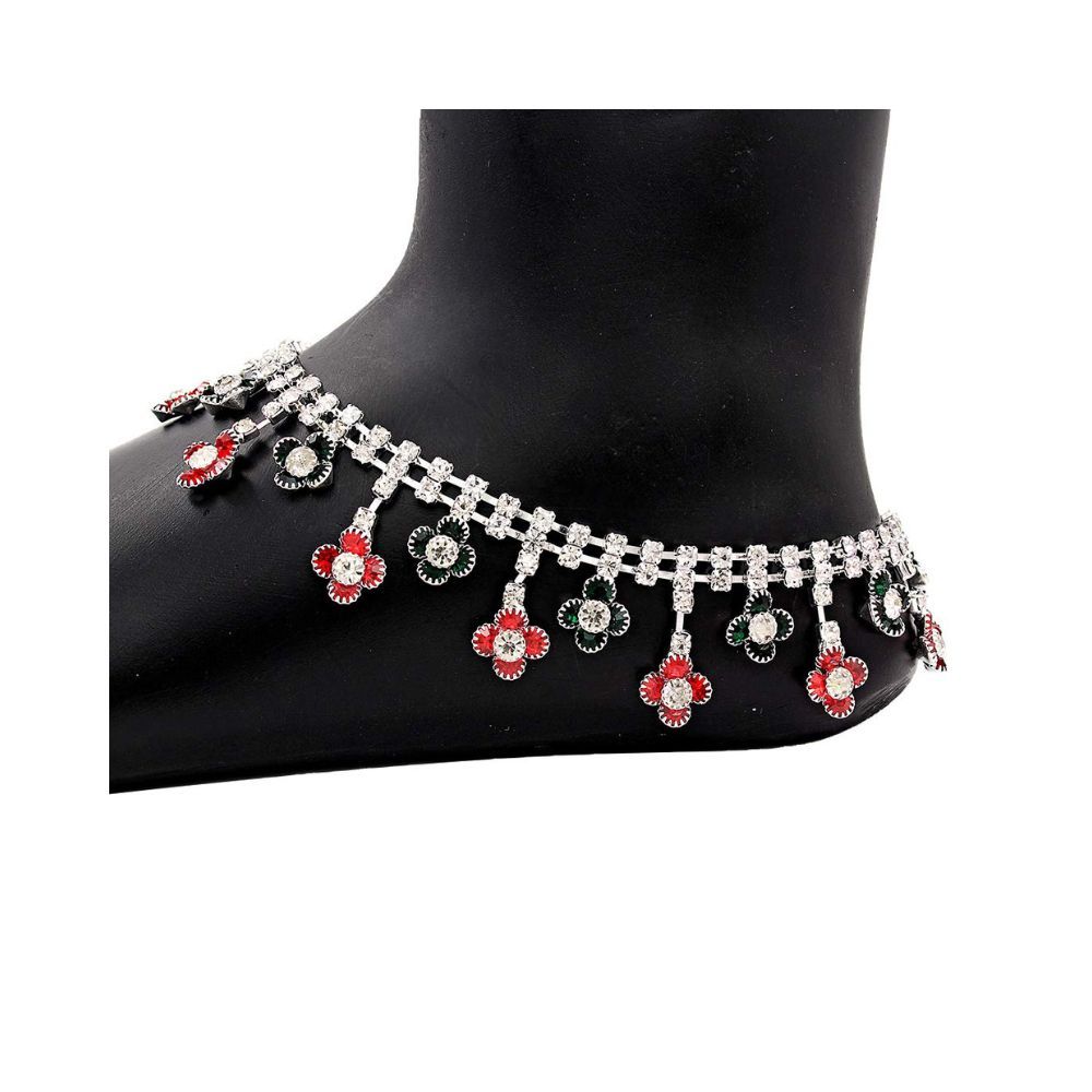 Nakabh Indian Traditional Ethnic Silver Plated Pair of Payal Anklet