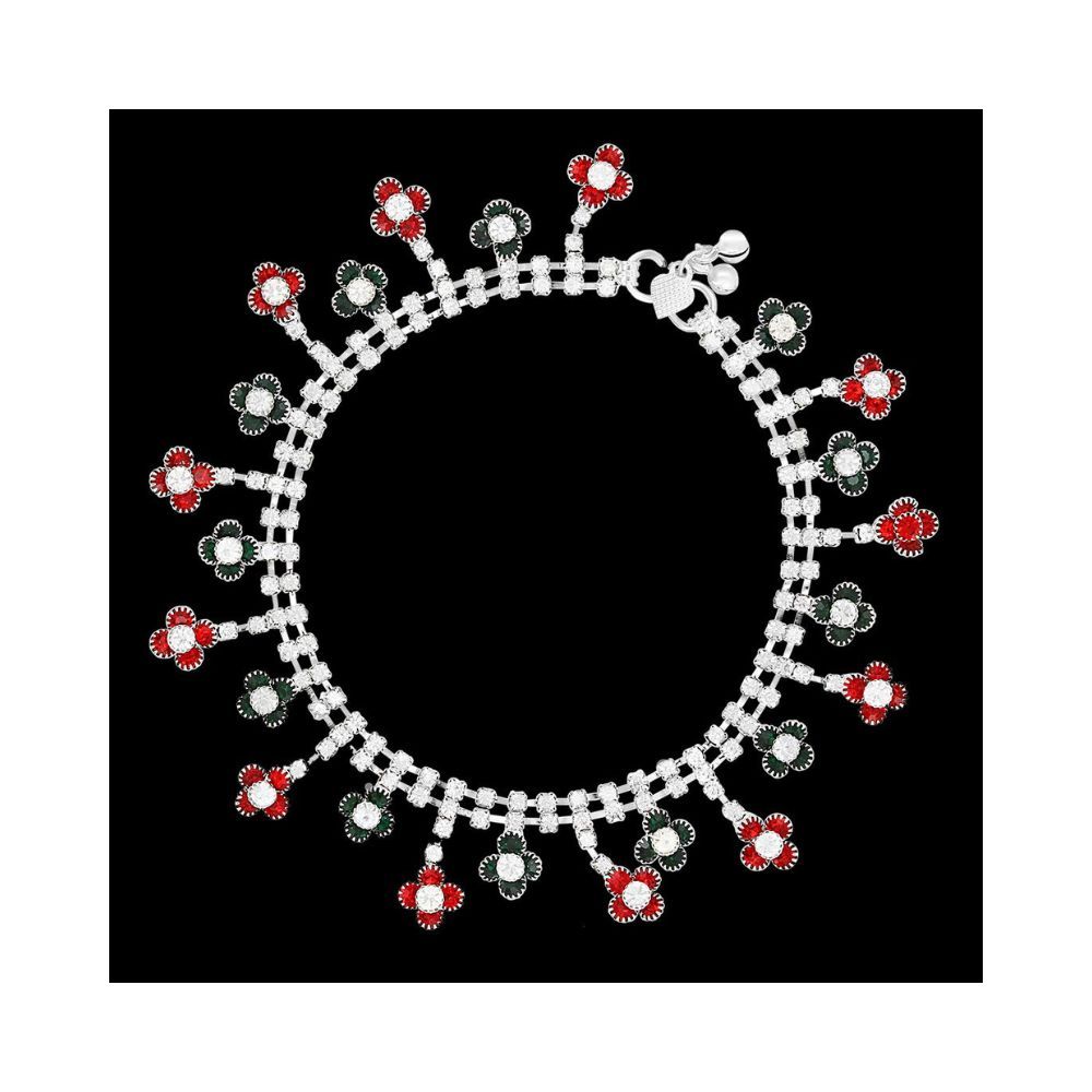 Nakabh Indian Traditional Ethnic Silver Plated Pair of Payal Anklet