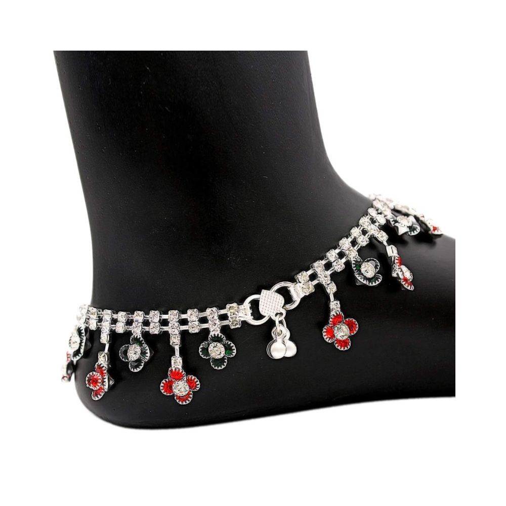 Nakabh Indian Traditional Ethnic Silver Plated Pair of Payal Anklet