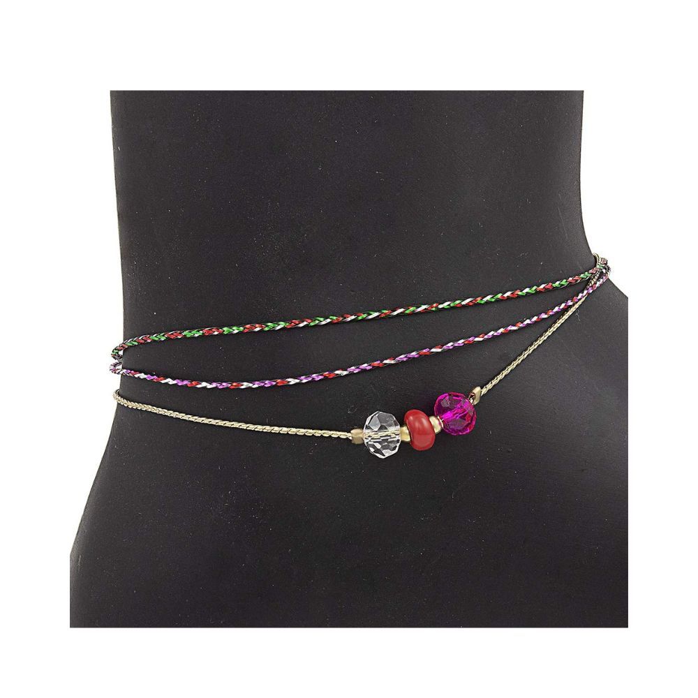 NAKABH Multicolour Non-Precious Metal Indo Western Single Leg Anklet for Girls and Women