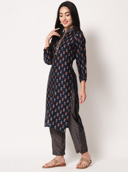 TOPLOT Women's Cotton Blend Printed Kurti with Pant (Kurti-Pant-5060-Green-S)  : Amazon.in: Fashion