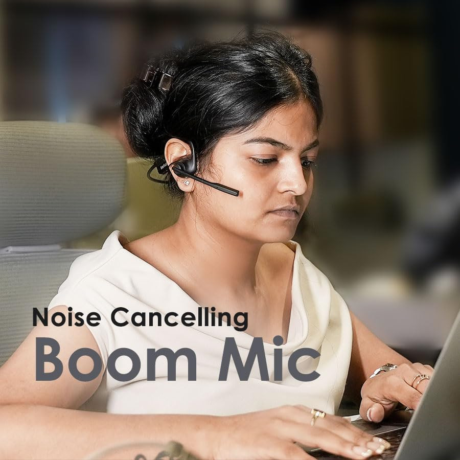 ng EarSafe Comm  Open Ear Air Conduction Headphones with Mic  Noise Cancelling Boom Mic  Mute Button  17 Hrs Battery  Type-C Fast Charging  Open Ear Headphones for Work  Calls