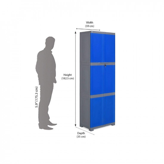 Nilkamal Freedom Mini Large Plastic Storage Cabinet Deep Blue & Grey with 2 Doors