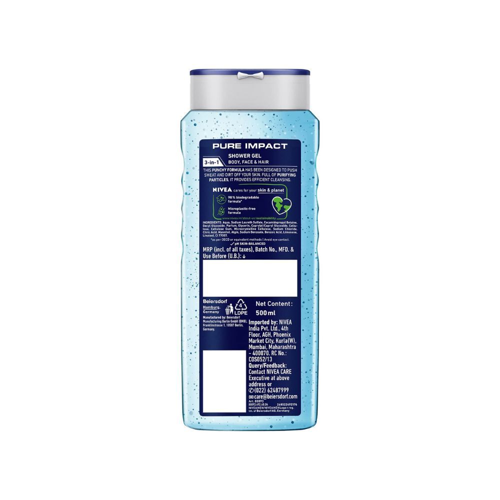Nivea Men Body Wash, Pure Impact with Purifying Micro Particles