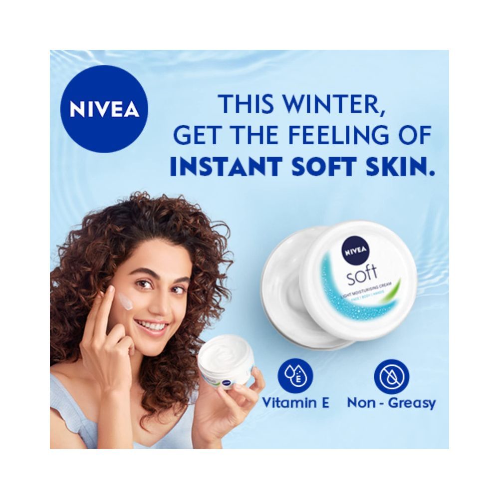 Nivea Soft Light Moisturizer for Face, Hand & Body, Instant Hydration, Non-Greasy Cream with Vitamin E & Jojoba Oil, 300 ml