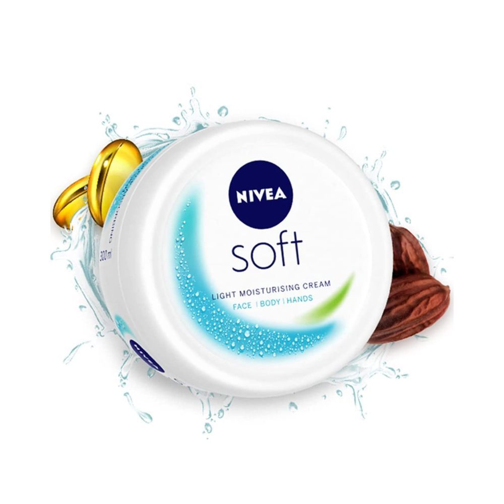 Nivea Soft Light Moisturizer for Face, Hand & Body, Instant Hydration, Non-Greasy Cream with Vitamin E & Jojoba Oil, 300 ml