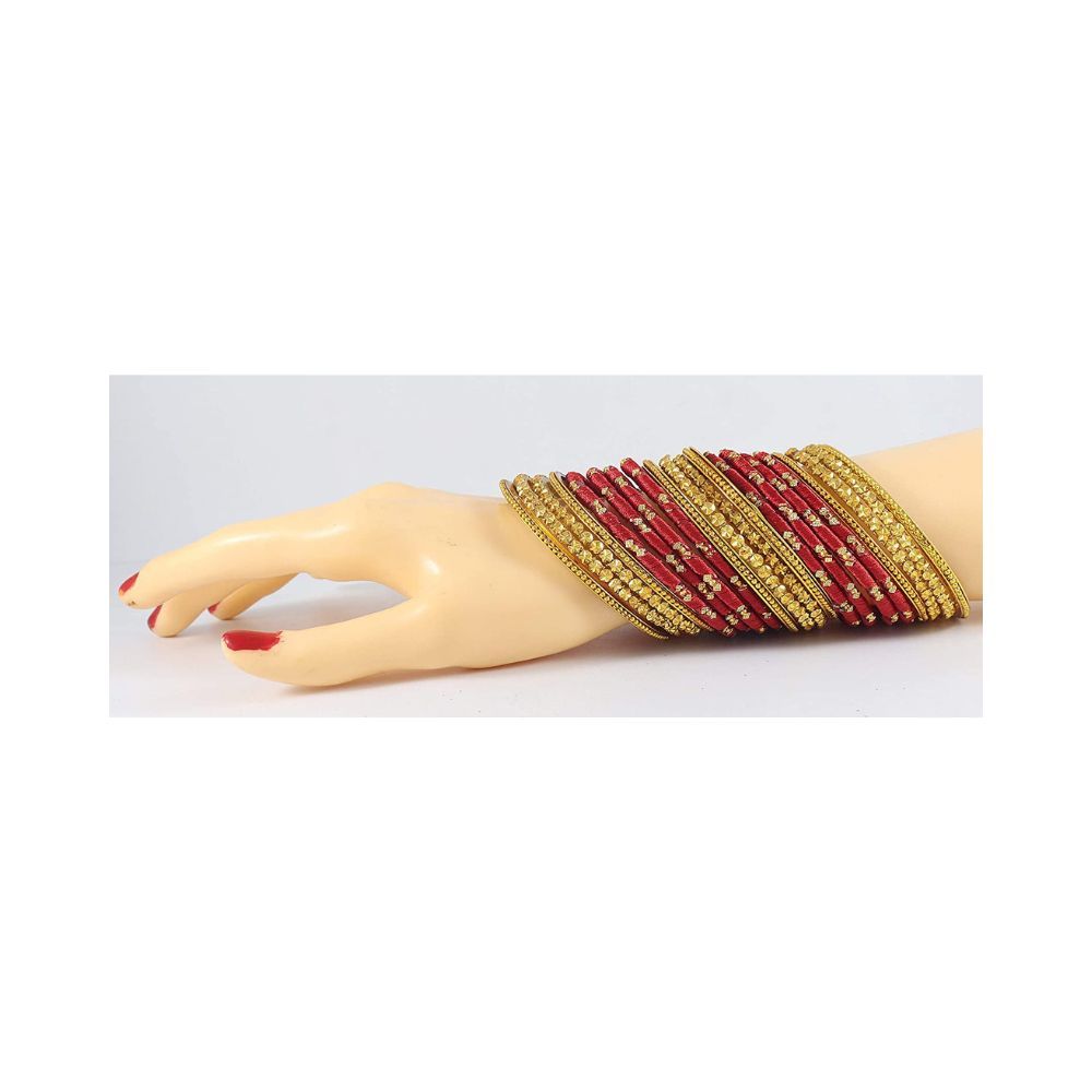NMII Glass and Silk Thread Zircon Gemstone Bangle Set For Women/Girls, Pack Of 40 Bangles