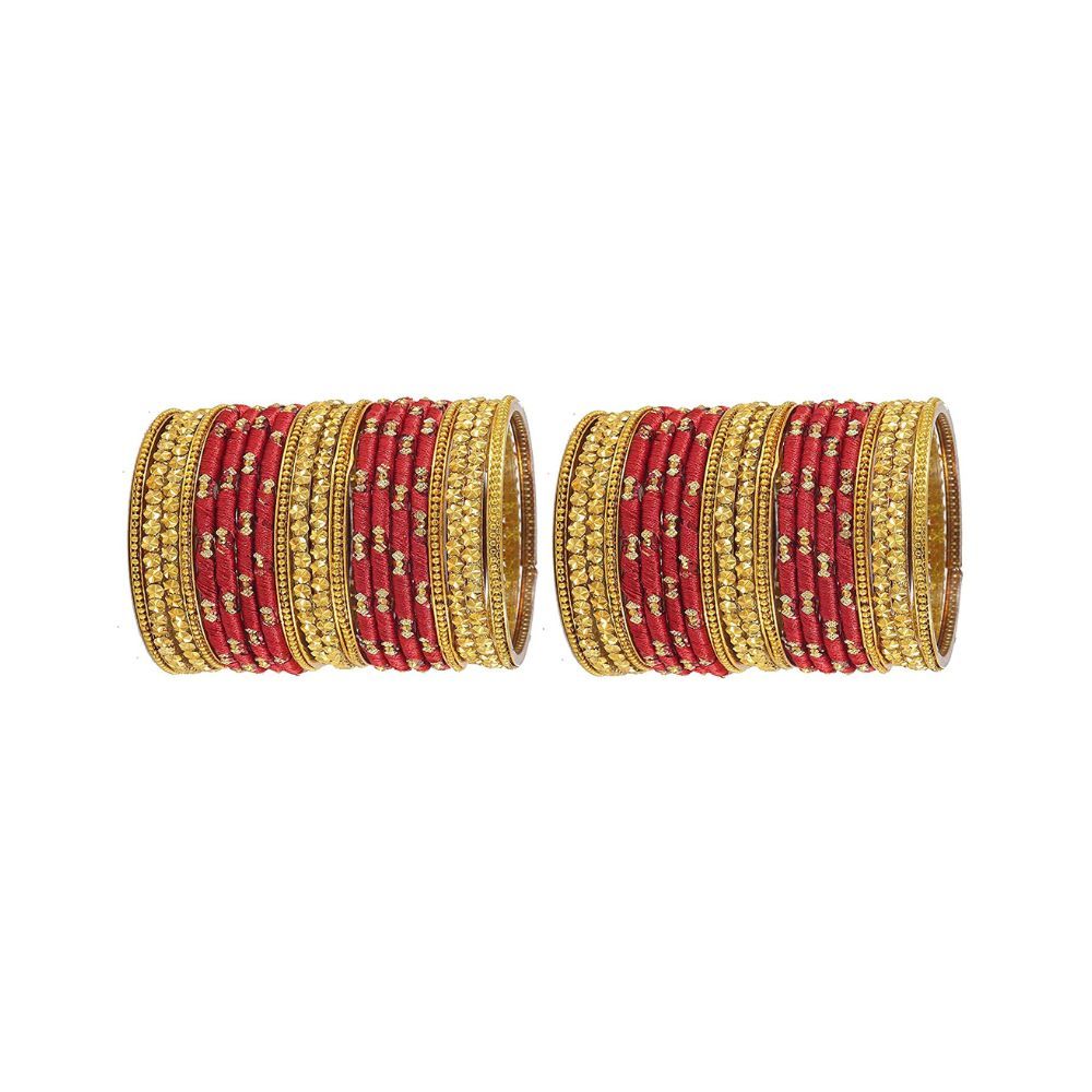 NMII Glass and Silk Thread Zircon Gemstone Bangle Set For Women/Girls, Pack Of 40 Bangles