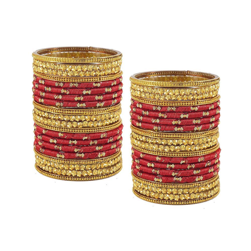 NMII Glass and Silk Thread Zircon Gemstone Bangle Set For Women/Girls, Pack Of 40 Bangles